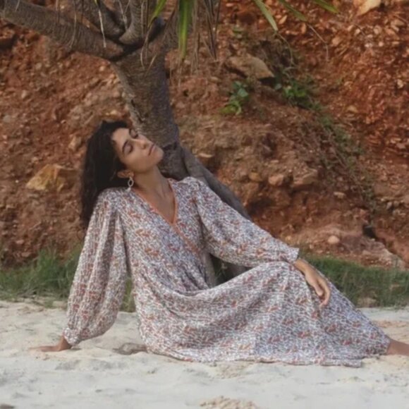 Daughters of India Binita Boho Cottagecore Apricot Floral Print Maxi Dress XL - Picture 9 of 16